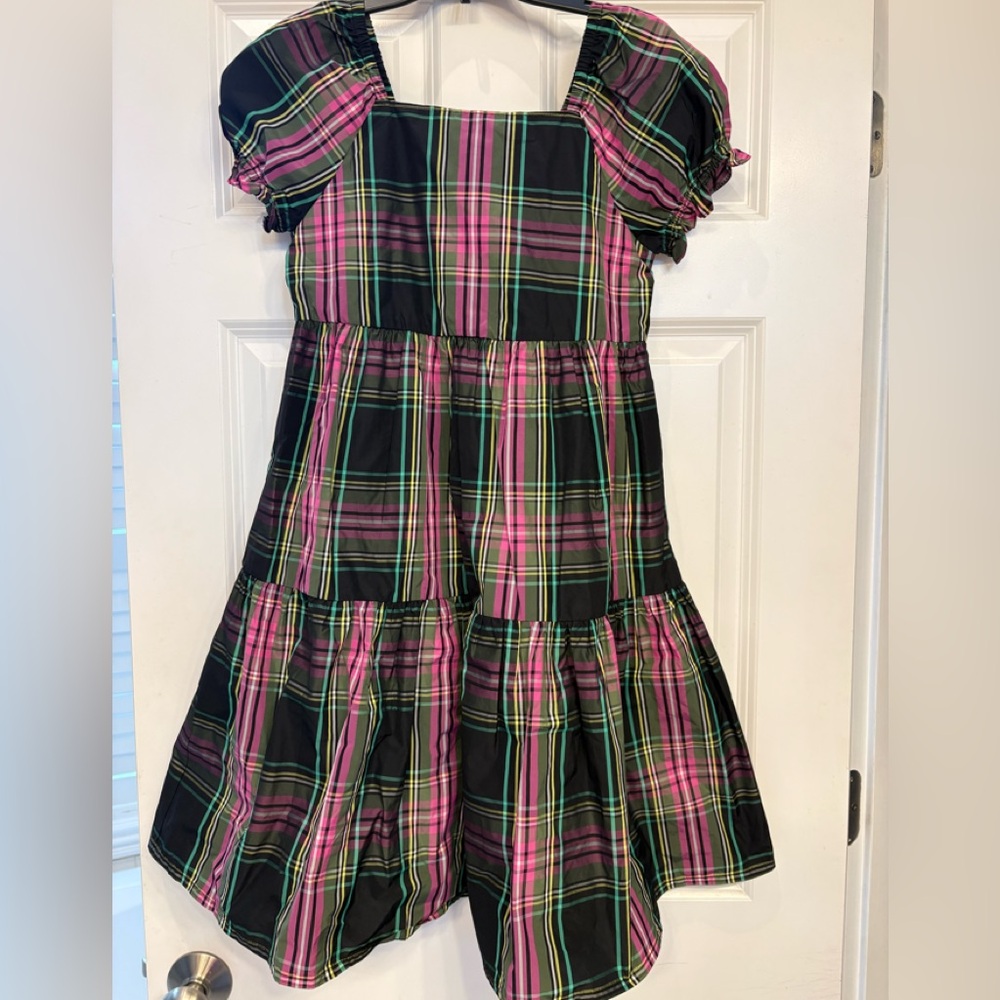 J. Crew Girls Plaid Dress in Pink, Green, and Black